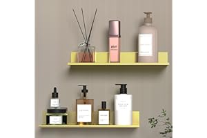 HNVNER Etagere Douche sans Percage, Or Brossé Etagere Murale Décorative Lot de 2, Etagere Rangement Salle de Bain 30cm, Metal Étagère Flottante pour Salon Chambre Cuisine Bureau Salle de Bains