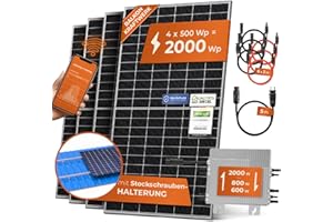 Solarway Centrale électrique de balcon 2000 W - Sortie réglable 600/800/2000 W - 4 modules JaSolar de 500 W - Onduleur avec application et WiFi - Plug & Play - Support à vis à double filetage