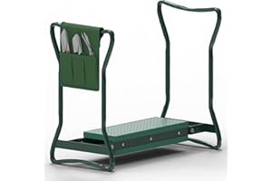 ZENO Garden Kneeler Seat with Handles | 2-in-1 Kneeling Pad & Seat | Padded Garden Kneeler | Lightweight & Foldable | Green Steel Kneeler with Tool Bag