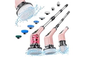 LEEBEIN Spazzola Elettrica Rotante,Spazzola per La Pulizia Senza Fili con 8 Testine per Trapano Sostituibili, Vasca e Piastrelle per Pavimenti Scrubber Mocio Impugnatura Regolabile per Bagno, Cucina, Auto