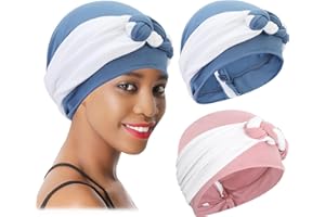 XEPST 2 Pezzi Cappello Turbante da Donna, Turbante Africano Donna, Turbante Chemioterapia in Poliestere Foulard Cappello Chemio Pre-Legato Beanie per Capelli Donna