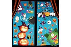 MDJEWV Halloween Fensteraufkleber, 10 Blätter Halloween Aufkleber Fensterbilder Selbstklebend, Fensterdeko Kürbisse Hexen Geister Fledermäuse Wiederverwendbar Halloween Deko Horror für Halloween Party