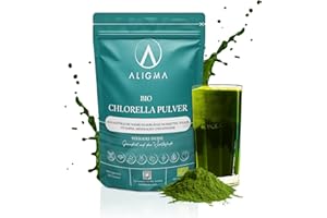 ‎ALIGMA Aligma Bio-Chlorella-Pulver 250 g zur Stärkung des Immunsystems, Super Grüns-Pulver, natürliche Quelle für veganes Protein, Mineralien und Vitamine | Wiederverschließbare Verpackung