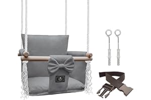 NATILU® Asiento de Columpio Interior Exterior + Cinturón de Seguridad | Magic Grey Velvet | Ajustable en Altura | para Bebe, Niños, Infantil | Interiores o Exteriores | Swing de Jardín da 6M+