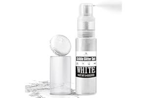 DECORROM Glitter Commestibili Spray 22g - Coloranti Alimentari in Polvere, Brillantini Commestibili per Torte, Macarons, Fondente, Cupcake, Bevande, Cocktail, Dolci, Pasticcerie e Decorazioni Culinarie(Bianco)