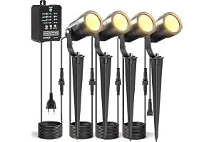 HIBOITEC 4 st trädgårdsbelysningssats, 5 W, dimbara trädgårdslampor, strömförsörjning, 2 700 K varmvita utomhusspotlights med