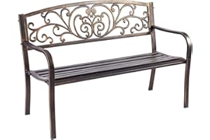 GIANTEX Garden Bench 2 Seater, Cast Iron Bench Maximum Load 280 kg, Patio Bench Rest Bench with Back and Armrests, Bench for Garden, Balcony, Patio, 126 x 60 x 85 cm (Bronze)