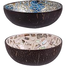 Cuenco Decorativo De Coco Pintado A Mano - Bowl Natural Para Joyas, Frutos Secos O Llaves, Color Cian