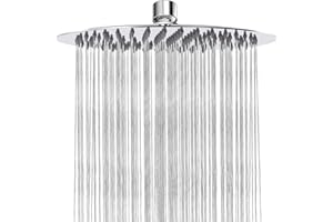 Rain Shower Head, Katezon High Flow Rainfall Showerhead Stainless Steel, Bathroom Waterfall Shower Universal Wall Ceiling Mount (10" Chrome Finish)