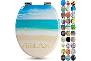 SANFINO® Premium Abattant WC en Bois avec Frein de Chute, qualité supérieure, Nombreux Motifs colorés, Confortable, Installation Facile, Notice de Montage Incluse – „Take It Easy