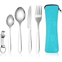 Set Posate Da Viaggio In Acciaio Inox - 5 Pezzi Con Custodia In Paglia, Ecologico E Portatile - Foto 6