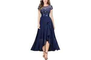 MIUSOL Women's Elegant Floral Lace Ruffle Evening Formal Wedding Guest Party Maxi Dress