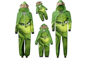 OIUHJN Schlafanzug Weihnachten Grinch Pyjama Einteiler Pyjamas Sets für Familie, Niedlicher Weihnachts Einteiler Schlafanzüge mit Kapuze, Hausanzug Nachtwäsche für Damen Herren Kinder Baby 0