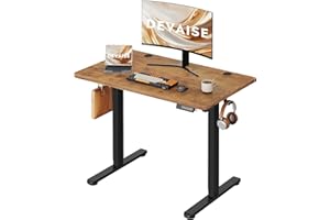DEVAISE Electric Standing Desk Height Adjustable 100×60 cm, Sit Stand Desk with Memory Smart Pannel, Splice Board, Quiet Operation, Sturdy Metal Frame for Home Office, Brown