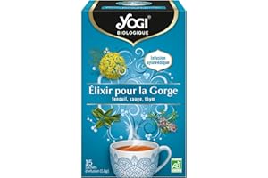 Yogi Biologique Elixir pour la Gorge, Infusion 100% Bio Fenouil, Sauge et Thym, 15 Sachets thermosoudés et sans agrafe, 27 g, 311316
