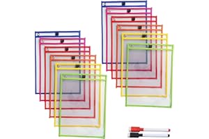 LNSYSNS 12 Piezas Bolsillos de Borrado en Seco, 35,5 × 25,5 cm Fundas Modernas Borrables, Reutilizables Dry Erase Pocket Fundas Plástico, con 2 Bolígrafos, para Uso Escolar y de Oficina