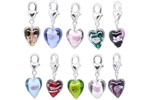 HooAMI 20PC Glass Heart Clip On Charm Fit Link Bracelet Necklace Jewelry w/Lobster Clasp