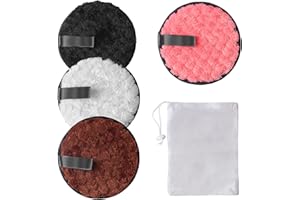 4 Pcs Coton Demaquillant Lavable, Biologique Lingettes Démaquillage Réutilisable Lavable Coton de Nettoyage du Visage Makeup Pads Lavable pour les Soins du Visage et de la Peau(4 Couleurs)