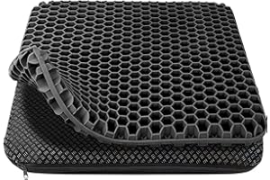 HSSGGV Cuscino antidecubito, Cuscino in gel,Cuscini sedie – Migliora il comfort della seduta, con rivestimento antiscivolo e lavabile (Nero, 43 * 39 * 4)