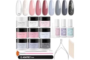 Aokitec 8+1 colori Dip Powder Nail Kit - Facile da Usare, Smalto Unghie Colori Nero Bianco Rosa, Kit Semipermanente Unghie, Smalto in Polvere ad Immersione per Unghie, Kit Ricostruzione Unghie