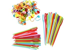 SUNERLORY 50 Aiguilles à Coudre En Plastique (7 Cm/9 Cm), Aiguille à coudre à gros yeux pour le crochet Set d'aiguilles à coudre portatives pour le fil et le bricolage(multicolore)