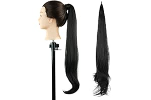 IMISSU Extensiones de cola de caballo de cabello flexible Postizos Peluca de cola de caballo para mujeres (Negro)