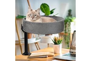 BSWAY Cama para Gatos para Escritorio, sin taladrar, rotación de 360°, Altura Ajustable, casa elevada para Gatos sobre el Escritorio (Gris Oscuro​​, XL)