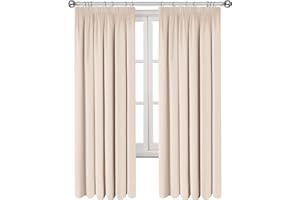 IR IMPERIAL ROOMS Imperial Rooms Blackout Curtains for Living Room - Pencil Pleat Cream Bedroom Curtains 90x90 Drop Inch Thermal Insulated Super Soft Black Out Kitchen Curtain Pair Panels with Tiebacks