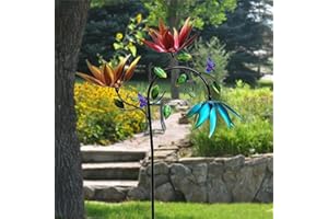 CHENRI Beautiful Summer Multi Colored Flowers Wind Spinner, Spinning Flowers Colorful Garden Stake Wind Spinner, Flower Wind Spinner Garden Decoration, Large Metal Wind Sculptures for Yard Outdoor
