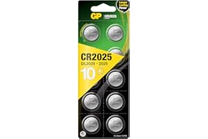 GP CR2025 3V Lithium Coin Cell Batteries 10 Pack - Flat Battery for Car Key/Key Fob Audi Mercedes Nissan - DL2025 2025 Batteries also suitable for scales/toys/heartrate monitor etc…