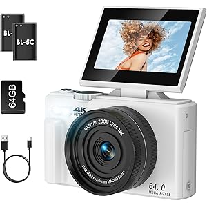 SOPPY 4K Digital Camera with WiFi Transfer, 64MP Vlogging, 18X Zoom & 3