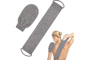 Suuwwn 2 Pcs Rückenschrubber,Rückenbürste Dusche Mit 2 Pcs Exfoliating Gloves,Bambusfaser Peelinghandschuh,Peeling Schwamm,Rückenbürste Dusche,Duschbürste Rücken,Rückenschwamm, für Bad und Dusche