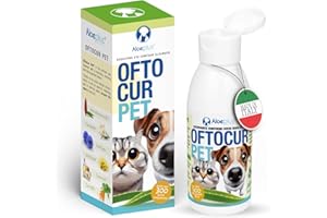 Aloeplus Oftocur - Detergente Oculare Cani e Gatti 100ml, Rimuove Macchie da Lacrimazione e Allevia Irritazioni, 100% Naturale con Aloe Arborescens e Camomilla, Sicuro e Delicato per Tutte Le Razze
