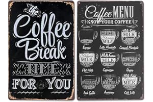 LZYMSZ 2 cartelli in metallo con scritta "Coffee Break Time for You", 20,3 x 30,5 cm, decorazione da parete per la casa, per bar e bar