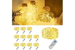 SONPEN 12 Stück Micro Led Lichterkette mit CR2032 Batterie, IP44 Wasserdichte Lichterkette mit Timer, 2M 20LED Mini Led Lichterketten Draht Innen für Weihnachten Deko, Halloween, Innen, Garten, Warmweiß