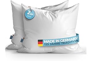 ‎GLÜCKSTOFF Glückstoff® Daunenkissen 80x80-2er Set [Made in Germany] - Hochwertiges Kopfkissen mit 100% Daunen & Federn - Ergonomisches 3 Kammer Daunenkissen - Schlafkissen Federkissen- Kissen mit Federfüllung