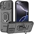 Lumobrilla for iPhone 16 Pro Max Case with Sliding Camera Cover and 360° Rotate Ring Kickstand Heavy Duty Protective Shockproof Protective Phone Case for iPhone 16 Pro Max Cover,Black