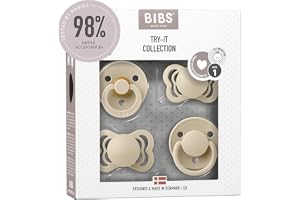 BIBS Try-it Collection Napp, 0-6 månader, 4-pack, Vanilla | Blandade sugdelstyper | Silikon | Storlek 1