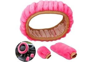 COHENTBLISS Fundas Volante de Peluche Invierno Fundas Volante Peluche Incluye Cubierta de Freno de Mano y Cubierta de Palanca de Cambios para Accesorios Interiores del Volante del Coche Rosado 3 Piezas