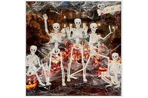 ZYPHORIA Halloween Deko Skelett 5 Stück, 40cm Hängende Skelett Scary Deko Outdoor mit Beweglichen Gelenken Realistische Skeleton Halloween mit 22 Spinnen1 Spinnweben für Dekoration Außen,Garten,Terrasse