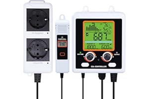 GAIN EXPRESS Controller CO2 Controllo Anidride Carbonica Misuratore CO2 Giorno e Notte Sensore NDIR CO2 Funzione di Controllo Doppia con Sensore CO2 a 4.5 metri per Sala di Crescita, Tenda di Crescita, Serra