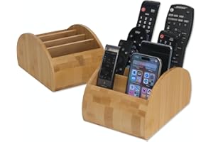Osco Bamboo Large Remote & Desk Organiser, 4-Compartment Sustainable MOSO Bamboo Caddy for Remotes, Pens, Make-Up & Cosmetics, Natural Finish, H12 × W15.8 × D22.5 cm