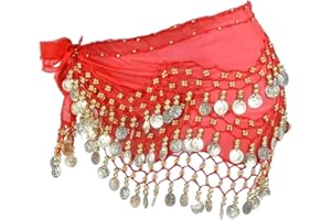 HOTMNTY Ceinture Danse Orientale Femme, Écharpes de Hanche de Danse du Ventre Fille Foulard Belly Dance Foulard à Sequins Doré Écharpe Déguisement Mousseline de Soie, pour Scène, Anniversaire, Fête, 1 Pièce