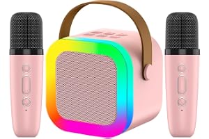 YUNSYE Mini Karaoke Machine,Portable Bluetooth Speaker with 2 Wireless Microphone,for Adult Kids/Toddler,outdoor fun Toys, Christmas Birthday Gifts support TF Card, AUX (PINK)