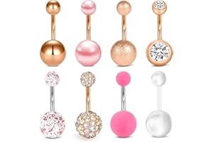 Rajnard Piercing Ombligo 14G 12mm 10mm Acero quirúrgico Bola de Cristal perlada de 3-8 Piezas