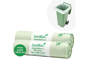bioMat Sac Poubelle Compostable 120l, 20 Sacs pour Poubelle Déchets Organiques, Poubelle Recyclage, Fabriqué en Allemagne
