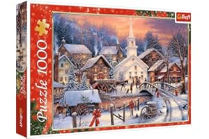 Trefl - Białe Święta – 1000 Elementów, Widok na Miasteczko, Śnieg, Zwierzęta, Ludzie, Czas Świąt, Układanka DIY, Kreatywna Rozrywka, Prezent, Zabawa, Puzzle Klasyczne dla Dorosłych i Dzieci od 12 Lat