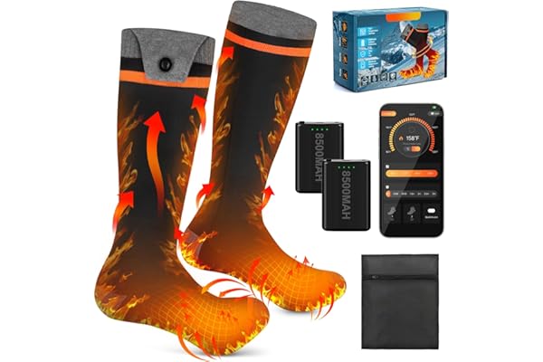 YOOHBERRYS Calcetines Calefactables, Calcetines Termicos con 8500mAh Recargable Batería, App Control Temperatura Máxima 70 Grados, Calcetín Calefactor Electricos para Sci, Campeggio, Ciclismo