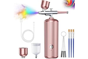 BURNTOP Airbrush Kit with Compressor, 48PSI Cordless Rechargeable Non-Clogging High-Pressure Air Brush Set with 0.3mm Nozzle and Cleaning Brush Portable Gun for Nail Art, Makeup, Barber, Cake Decor (Pink)
