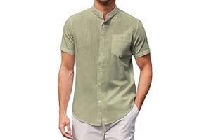 ZDSUHYIW Leinenhemd Herren Hemd Einfarbig Button Down Stehkragen Businesshemd mit Brusttasche Oversize Kurzarm Freizeithemden Sommer Slim Fit Kurzarmhemd